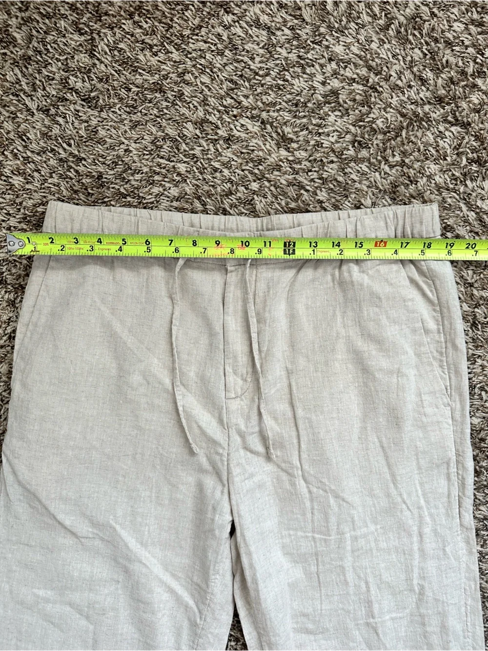 H&M Men’s Light Beige Drawstring Linen-Blend Pants Size M Regular Fit